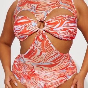 Vibrant Swirl Cutout One-Piece Swimsuit